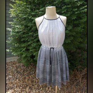 Size 4 Spaghetti Strap White Navy Stripes Dress by BANANA REPUBLIC